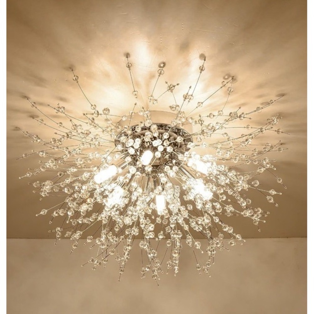 HMVPL Flush Mount Ceiling Lights, Modern Gold Crystal Sputnik Firework Close